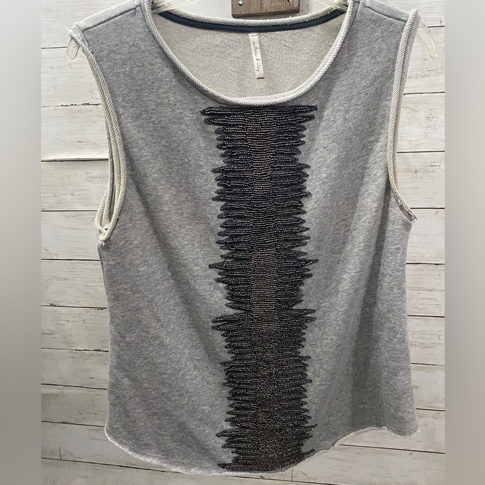Willow & Clay Gray Cut Off Tank Top with Beaded Detail‎